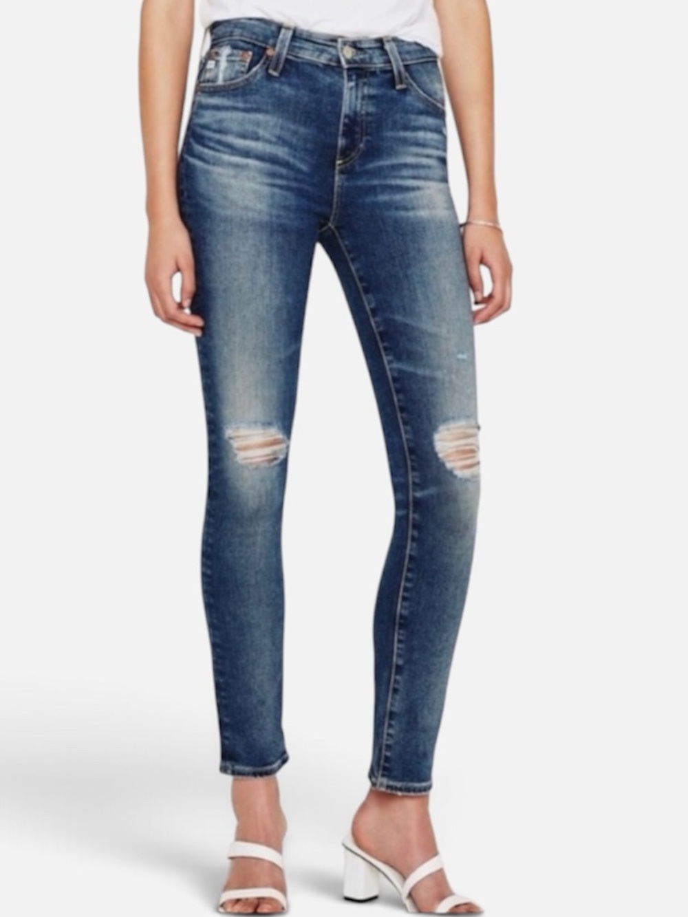AG Adriano Goldschmied Mari High Rise Straight Jeans Distressed Denim